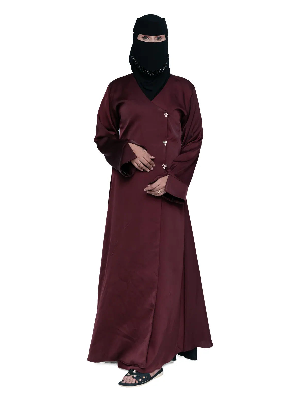 Wrap-Front Abaya in Burgundy