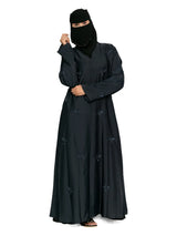 Leaf-Embroidered Abaya in Midnight