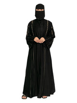 Black Gold-Line Bell-Sleeve Abaya in Black