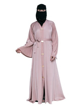 Satin Belted Abaya in Blush