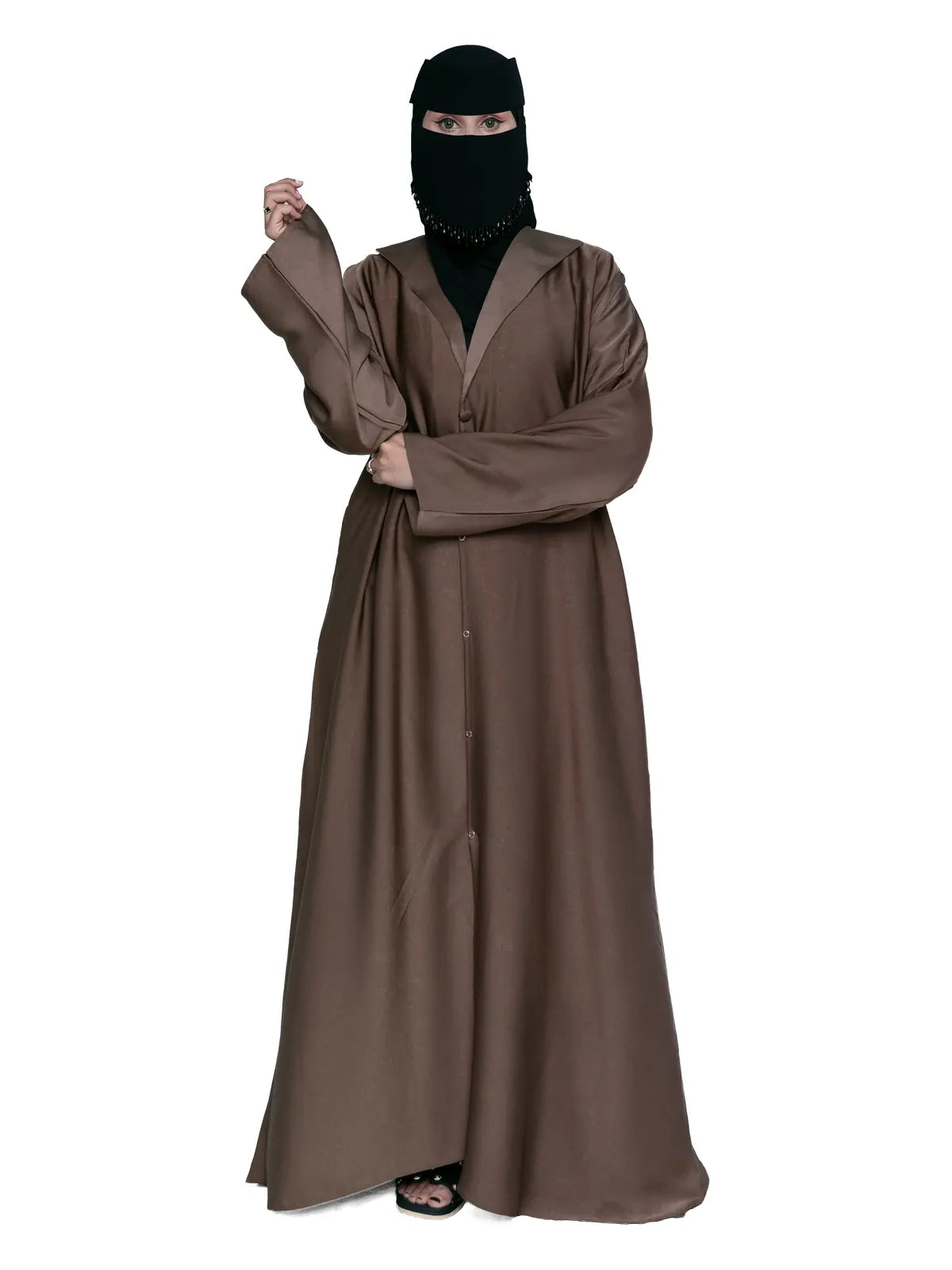 Hooded Button Abaya in Mocha