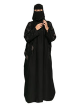 Black Leaf-Embroidered Batwing Abaya in Black