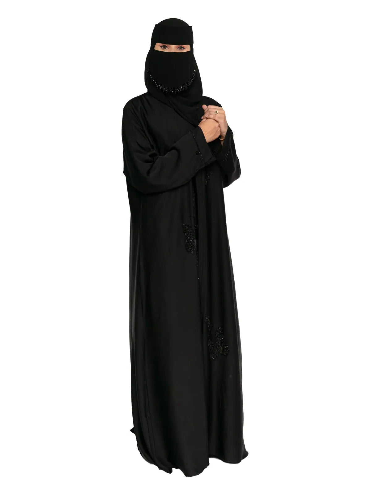 Black Tonal-Floral Abaya in Black