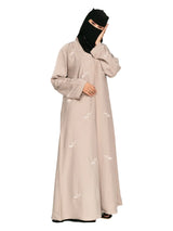 Leaf-Embroidered Abaya in Oat
