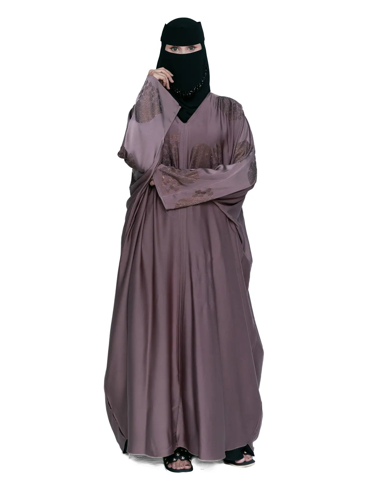Mauve Gold-Print Batwing Abaya in Mauve