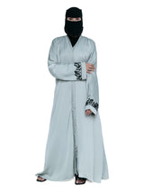 Embroidered-Cuff Abaya in Sage
