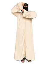 Cream Floral-Sleeve Abaya in Cream