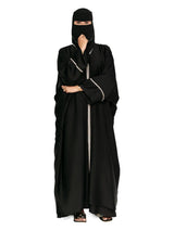Black Piped Batwing Abaya in Black