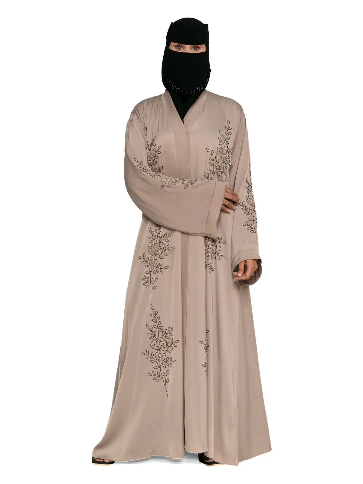 Mushroom Floral-Bouquet Abaya in Mushroom