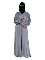 Grey Shoulder-Embroidered Abaya in Grey
