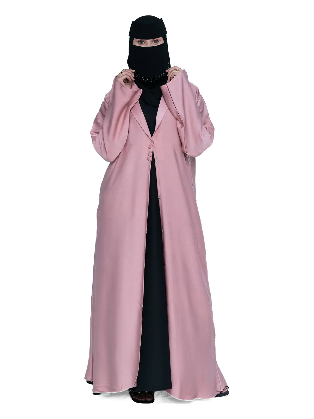 Hooded Button Abaya in Rose