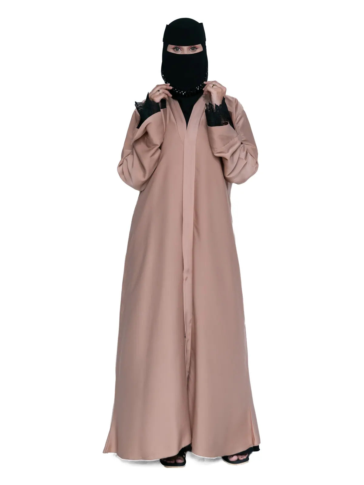 Rosewood Lace-Cuff Abaya in Rosewood