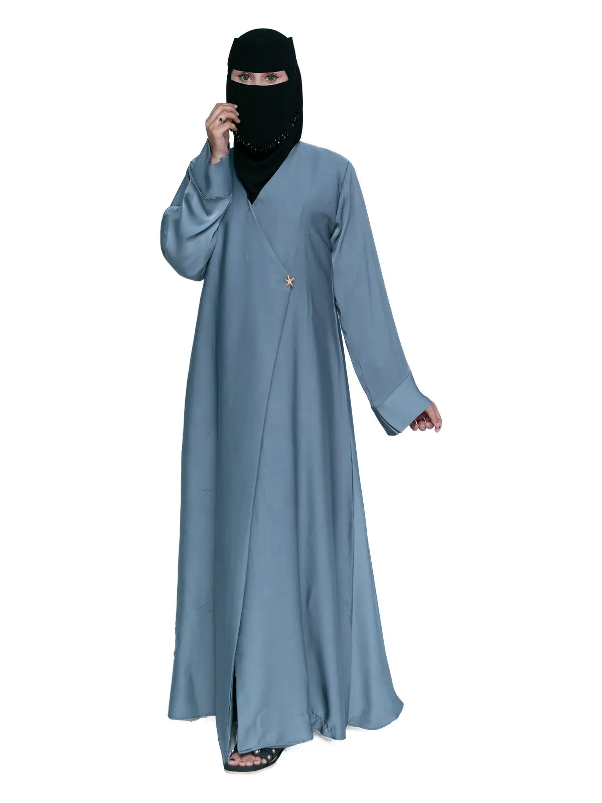 Wrap-Front Abaya in Steel Blue