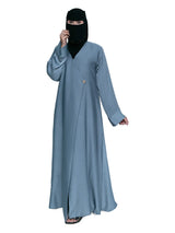 Wrap-Front Abaya in Steel Blue