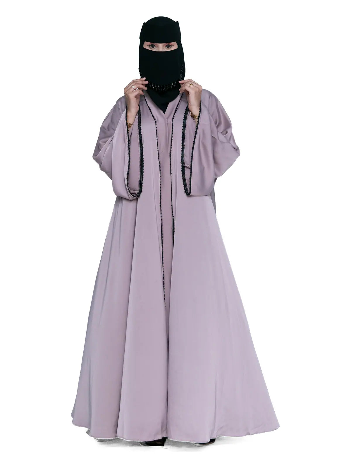 Mauve Piped Cape-Sleeve Abaya in Mauve