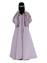 Mauve Piped Cape-Sleeve Abaya in Mauve