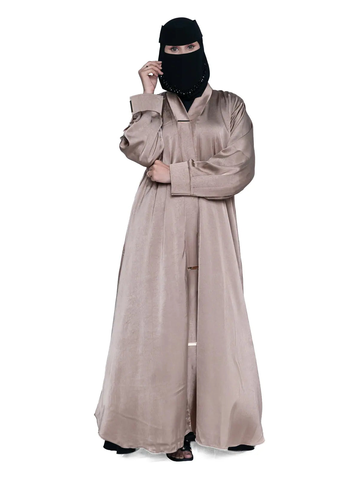Champagne Satin Gold-Bar Abaya in Champagne