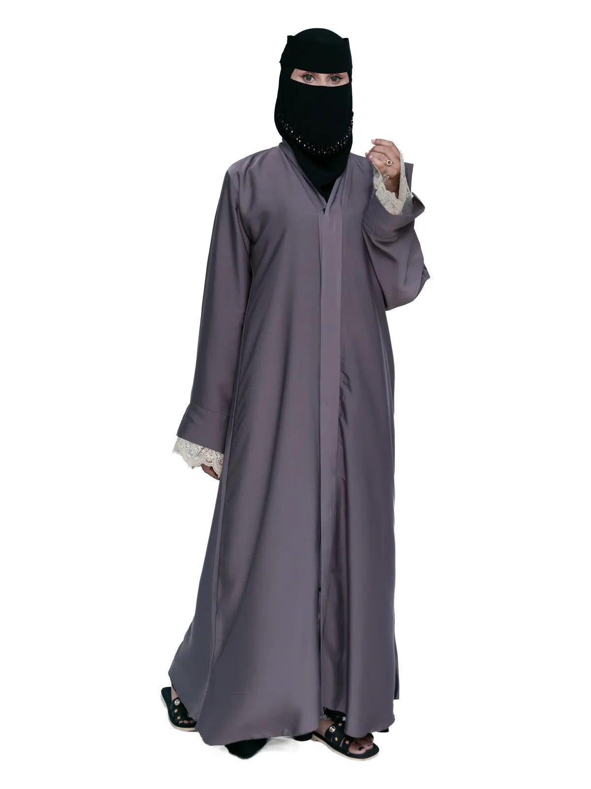 Lilac Lace-Cuff Abaya in Lilac