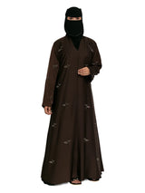 Leaf-Embroidered Abaya in Chocolate
