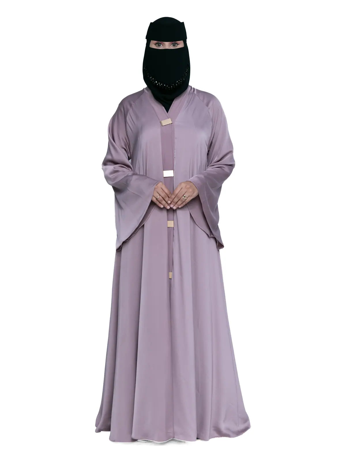 Satin Belted Abaya in Lilac