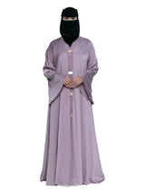 Satin Belted Abaya in Lilac