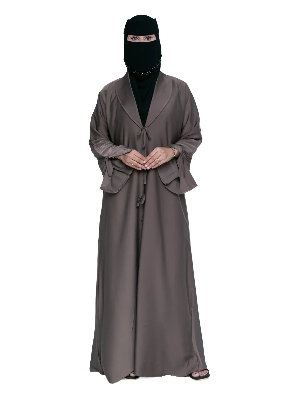 Tie-Front Abaya in Taupe