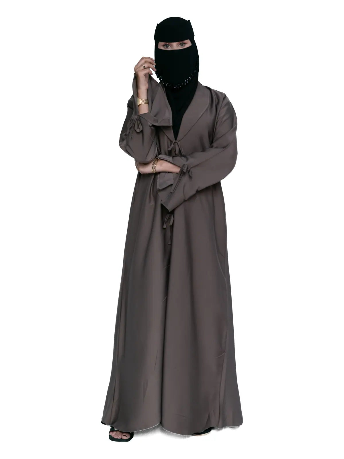 Tie-Front Abaya in Taupe