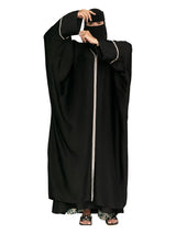 Black Piped Batwing Abaya in Black