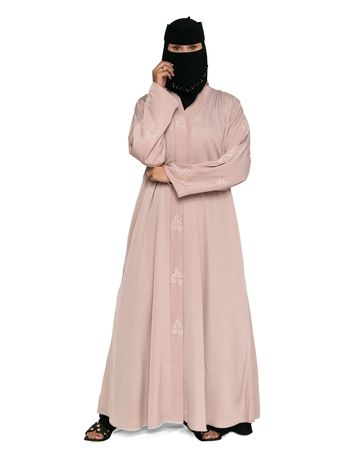 Sprig-Embroidered Abaya in Blush