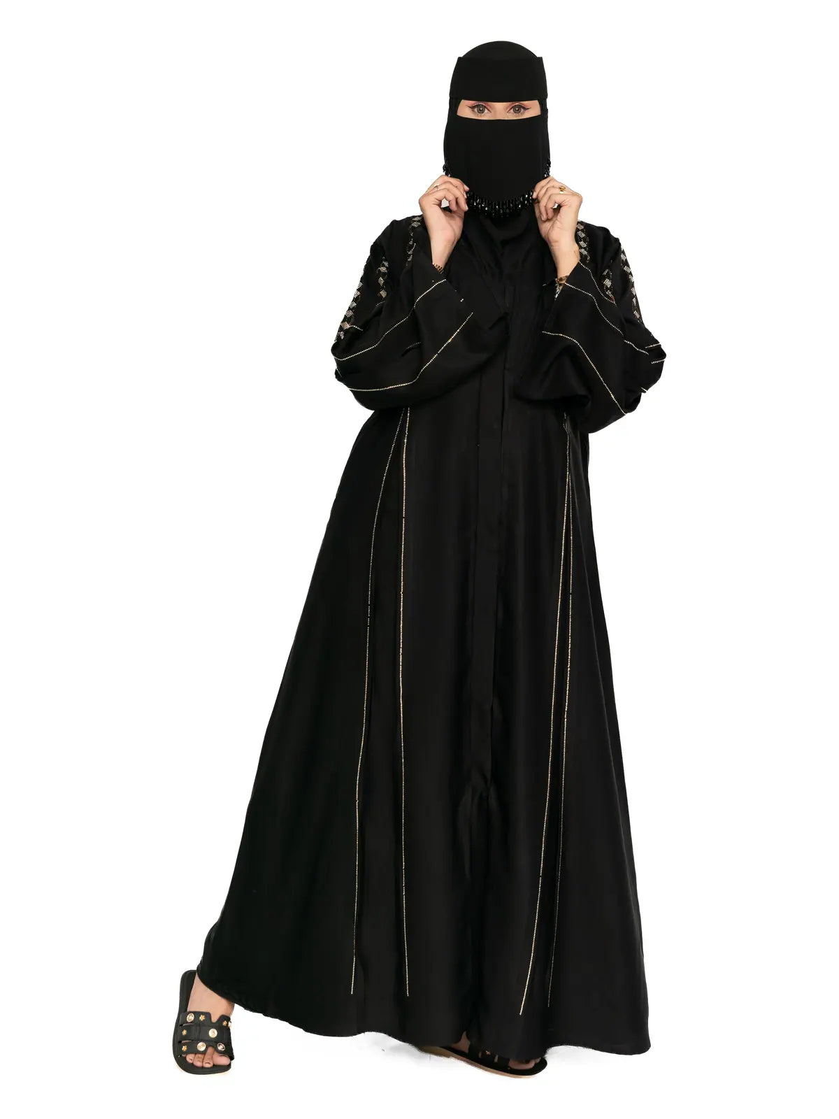 Black Gold-Line Abaya in Black