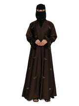 Leaf-Embroidered Abaya in Chocolate