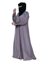 Grey Mauve Star-Button Wrap Abaya in Grey Mauve