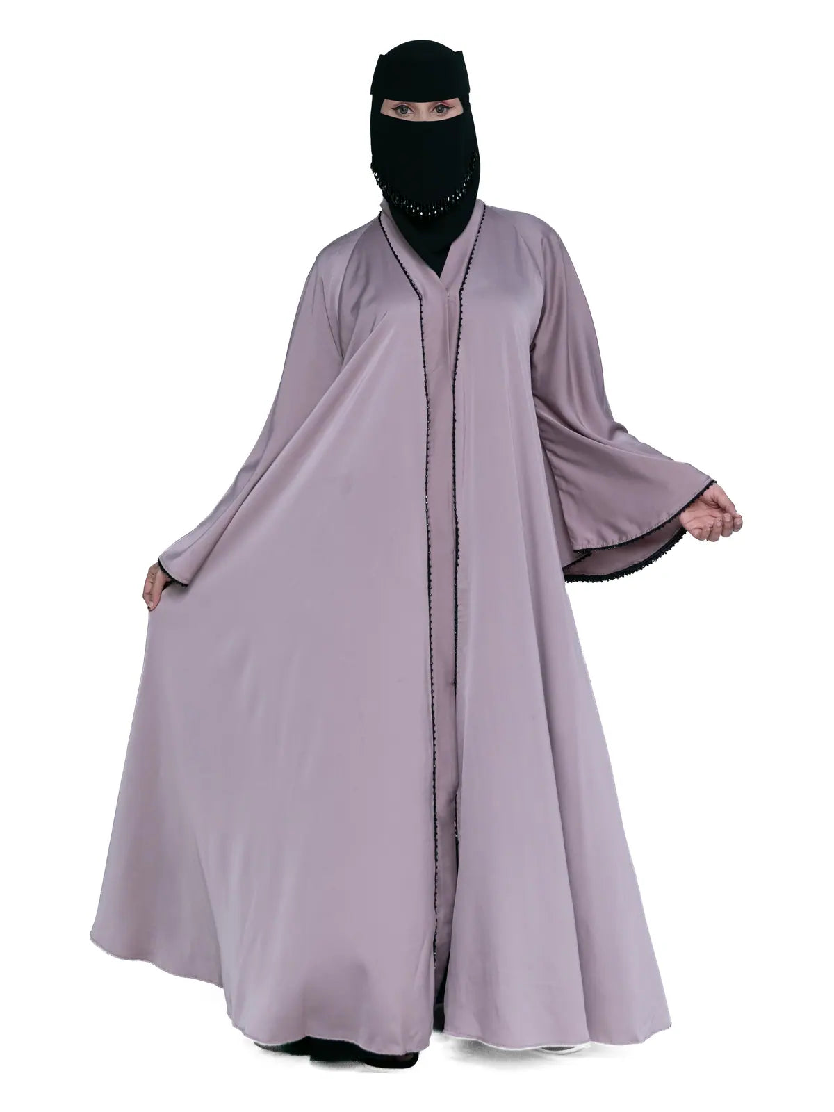 Mauve Piped Cape-Sleeve Abaya in Mauve