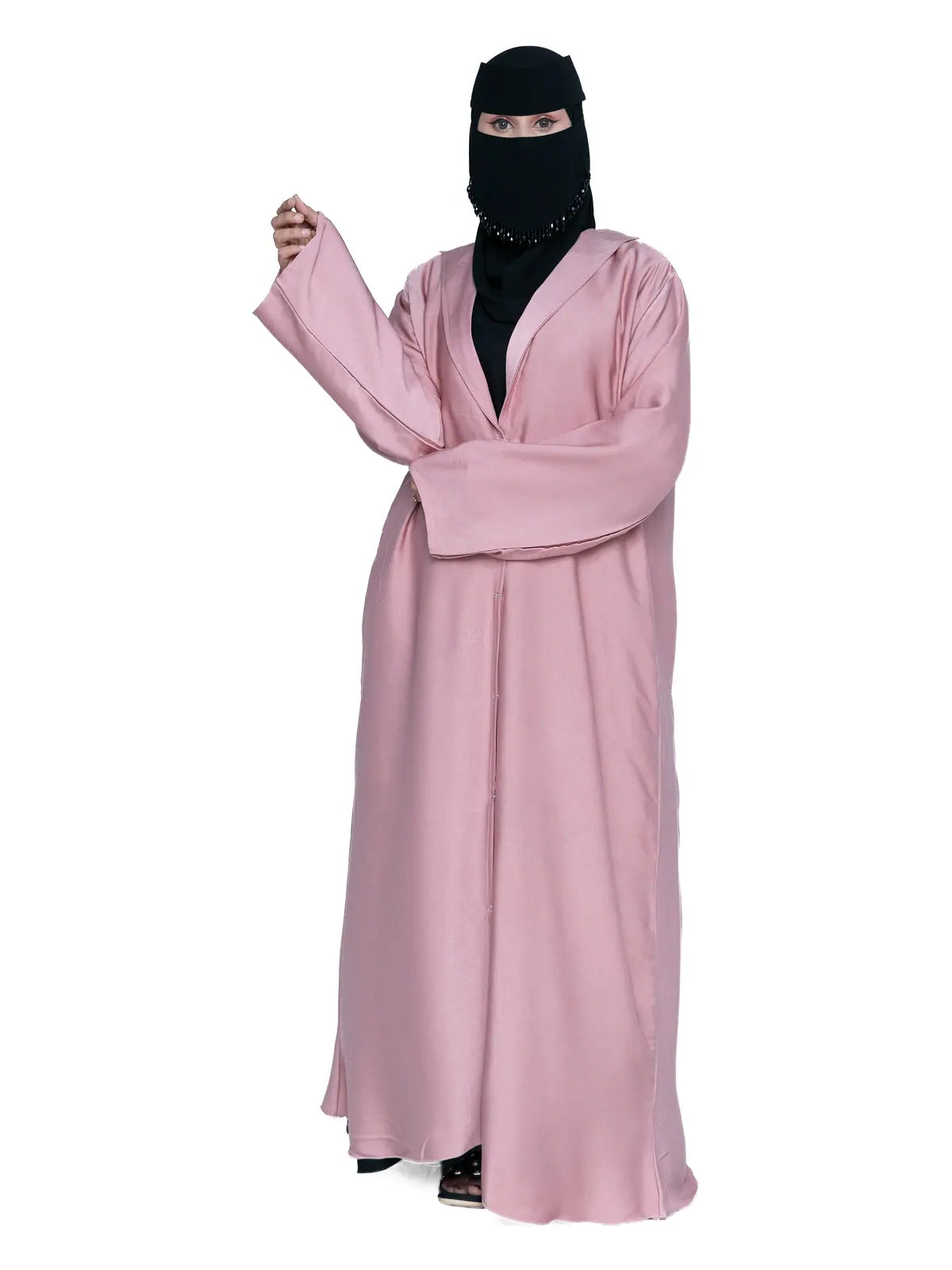 Hooded Button Abaya in Rose