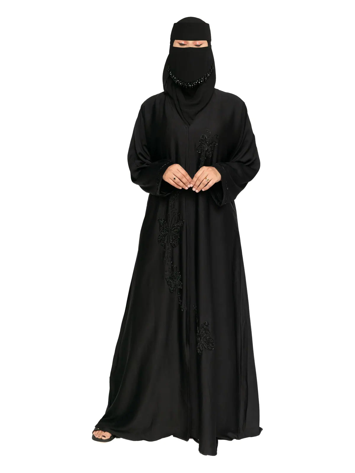 Black Tonal-Floral Abaya in Black