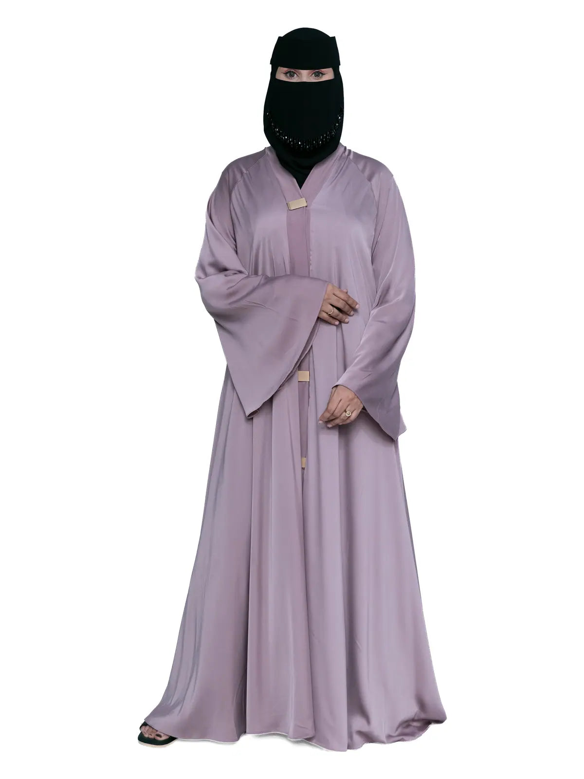Satin Belted Abaya in Lilac