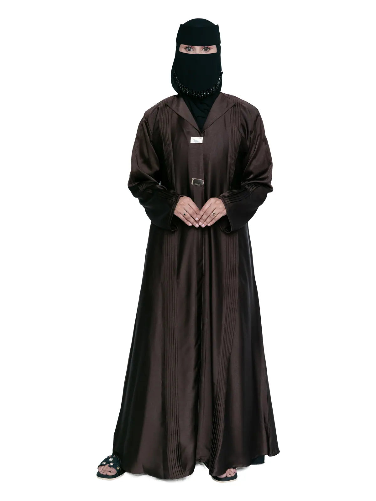 Espresso Pleated Hooded Abaya in Espresso