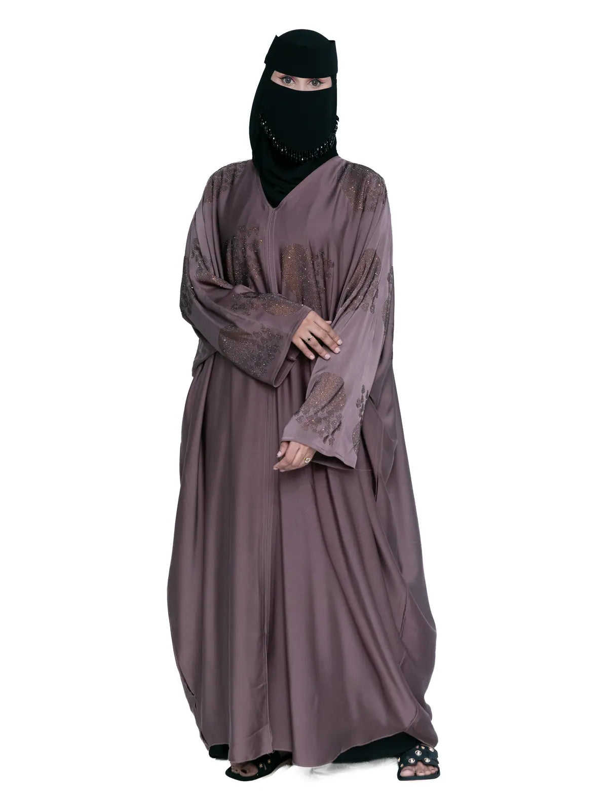 Mauve Gold-Print Batwing Abaya in Mauve
