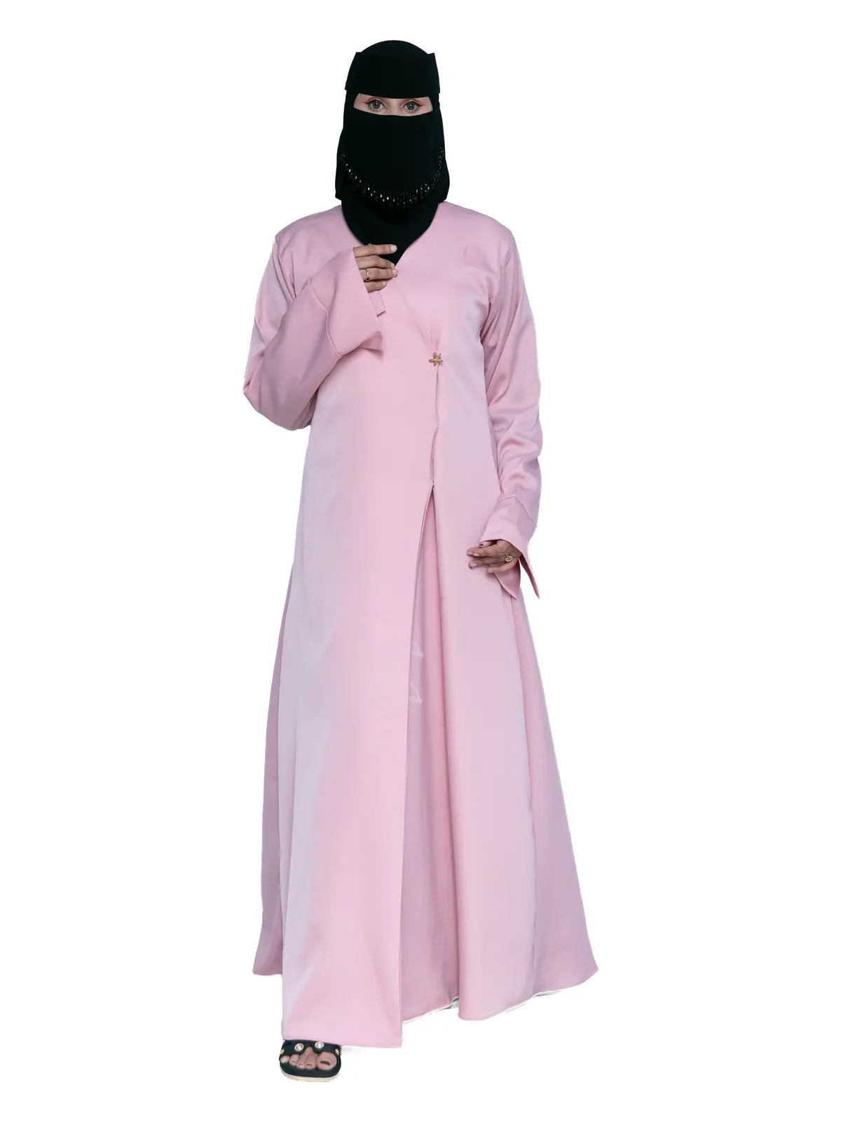 Pink Wrap-Front Abaya in Pink