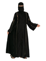 Black Gold-Line Bell-Sleeve Abaya in Black