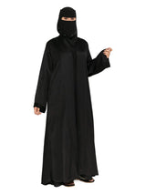 Black Crinkle-Satin Open Abaya in Black