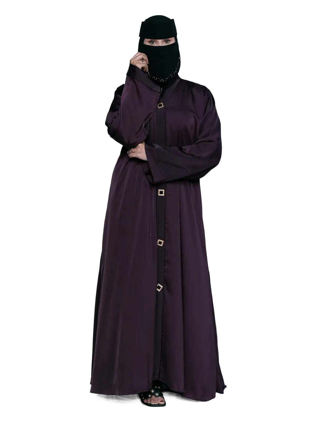 Bell-Sleeve Abaya in Aubergine