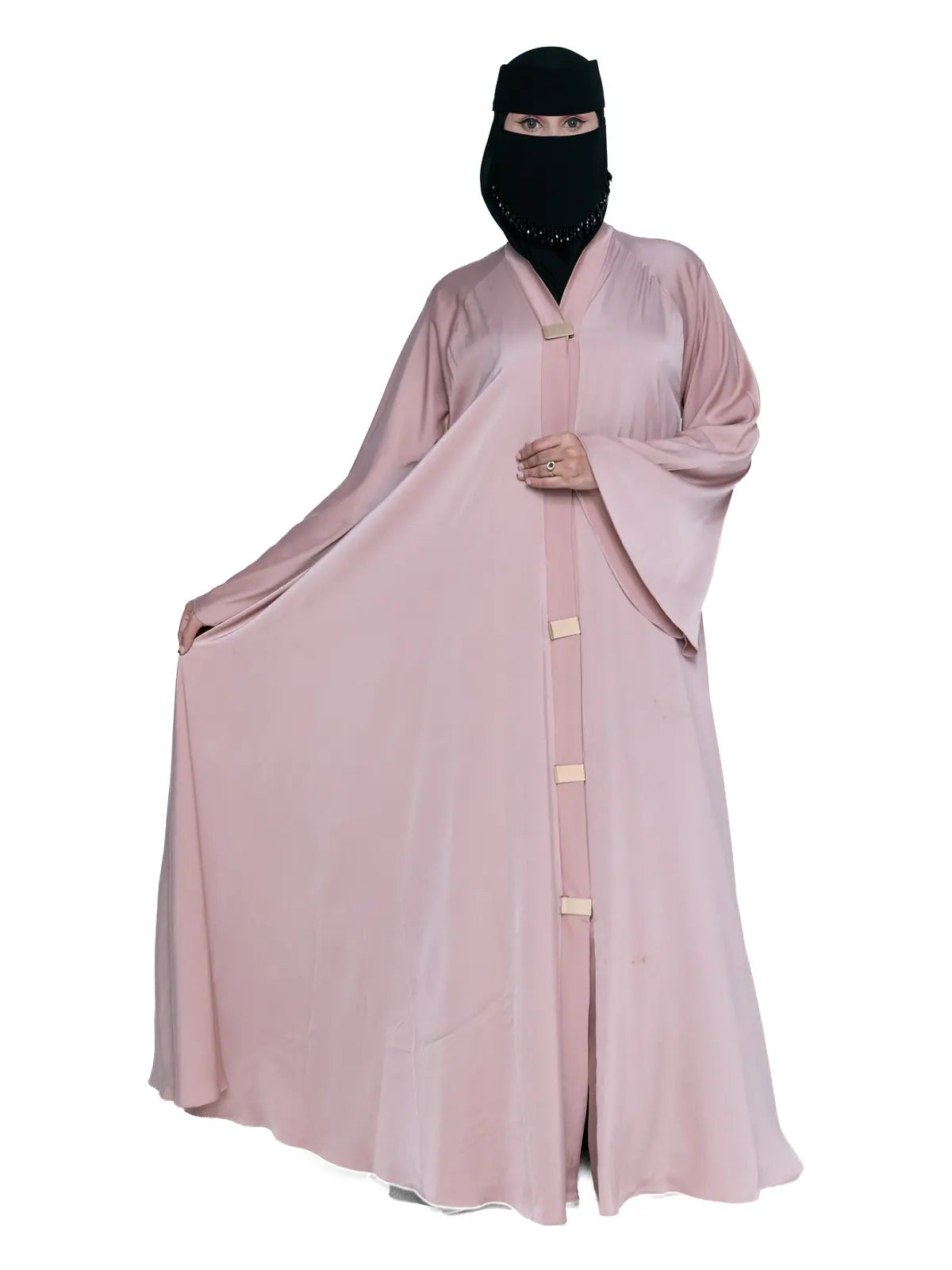 Satin Belted Abaya in Blush