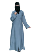 Wrap-Front Abaya in Steel Blue