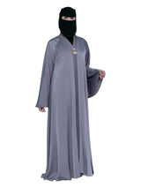 Slate Satin Gold-Bar Abaya in Slate