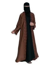 Lace-Trim Open Abaya in Chestnut