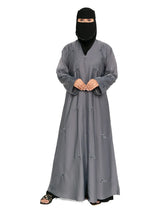 Leaf-Embroidered Abaya in Grey