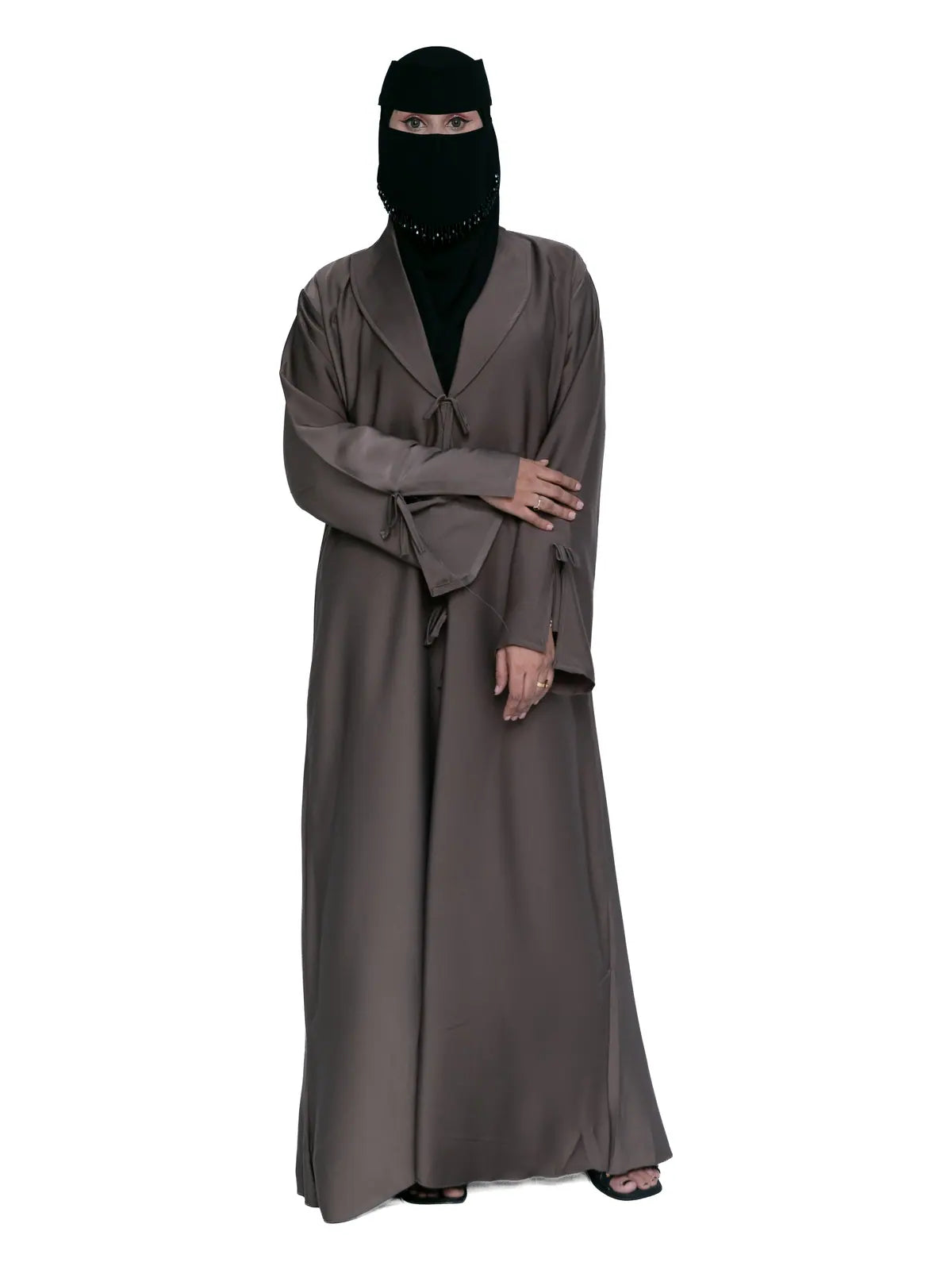 Tie-Front Abaya in Taupe