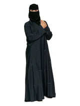 Leaf-Embroidered Abaya in Midnight