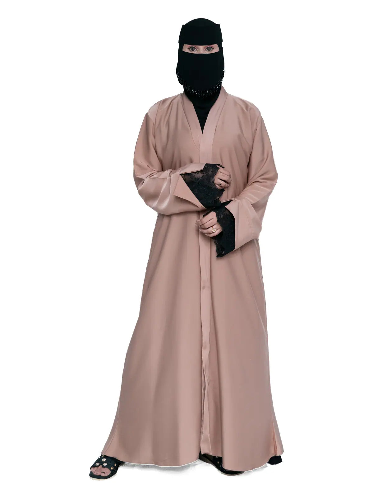 Rosewood Lace-Cuff Abaya in Rosewood